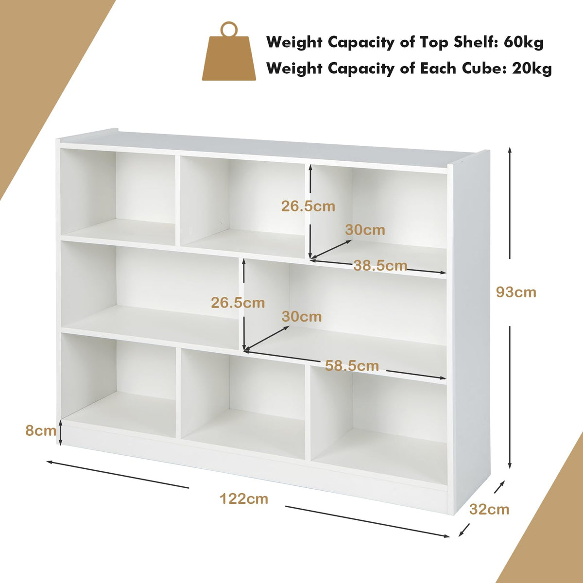 Giantex Bookcase, Freestanding 3-Tier Open Bookshelf