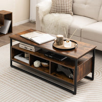 Giantex Coffee Table with Storage, Industrial Center Table with Open Shelf & 3 Storage Cubbies