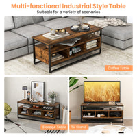 Giantex Coffee Table with Storage, Industrial Center Table with Open Shelf & 3 Storage Cubbies