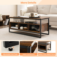 Giantex Coffee Table with Storage, Industrial Center Table with Open Shelf & 3 Storage Cubbies