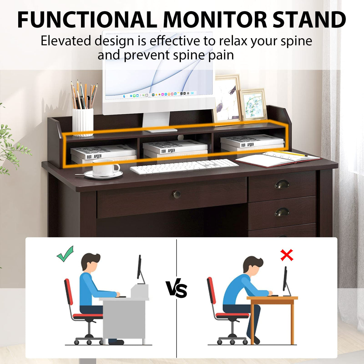 Giantex Computer Desk with 4 Storage Drawers & Hutch