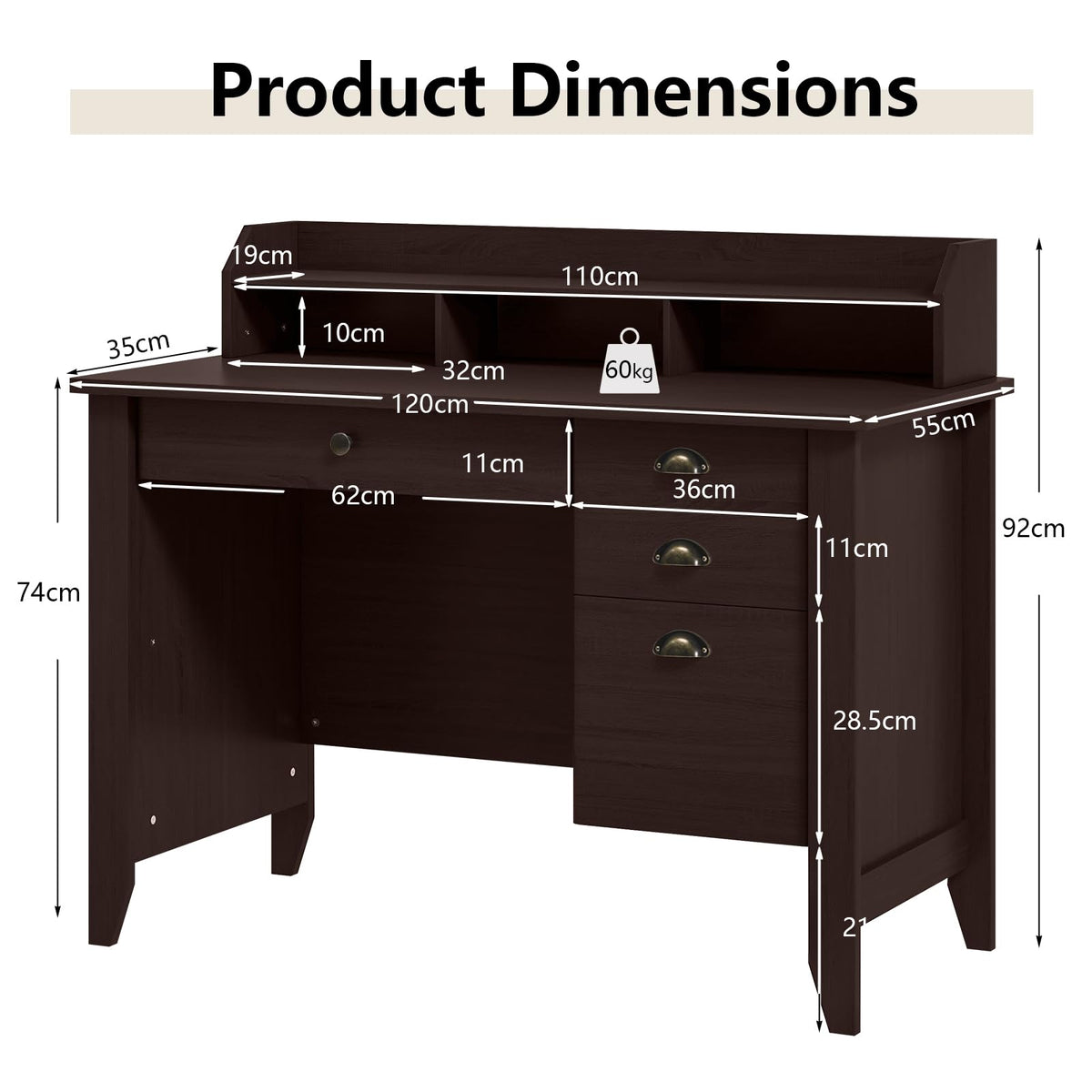 Giantex Computer Desk with 4 Storage Drawers & Hutch