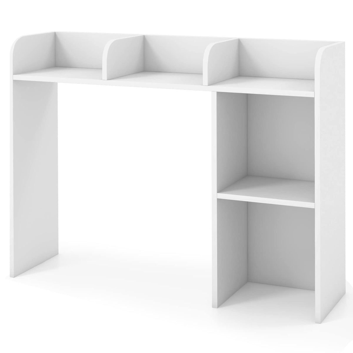 Giantex Desk Bookshelf, Multipurpose Wood Countertop Hutch with 4 Shelves & Open Back Compartment