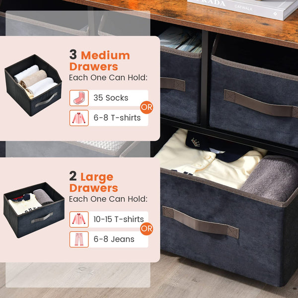 Giantex Dresser with 5 Drawers, Storage Chest Organizer Unit with Metal Frame