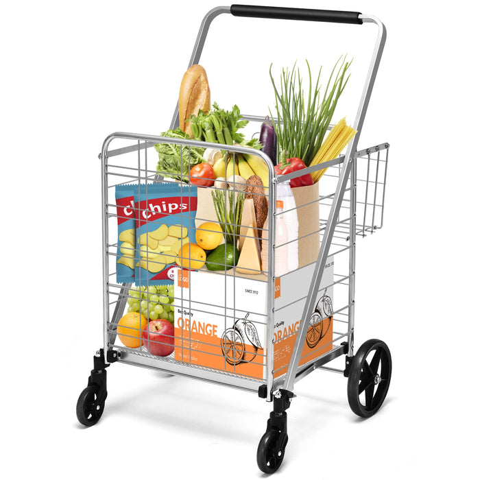 Giantex Folding Shopping Cart, Extra Jumbo Double Basket Grocery Cart