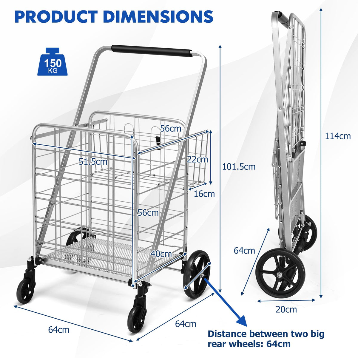 Giantex Folding Shopping Cart, Extra Jumbo Double Basket Grocery Cart