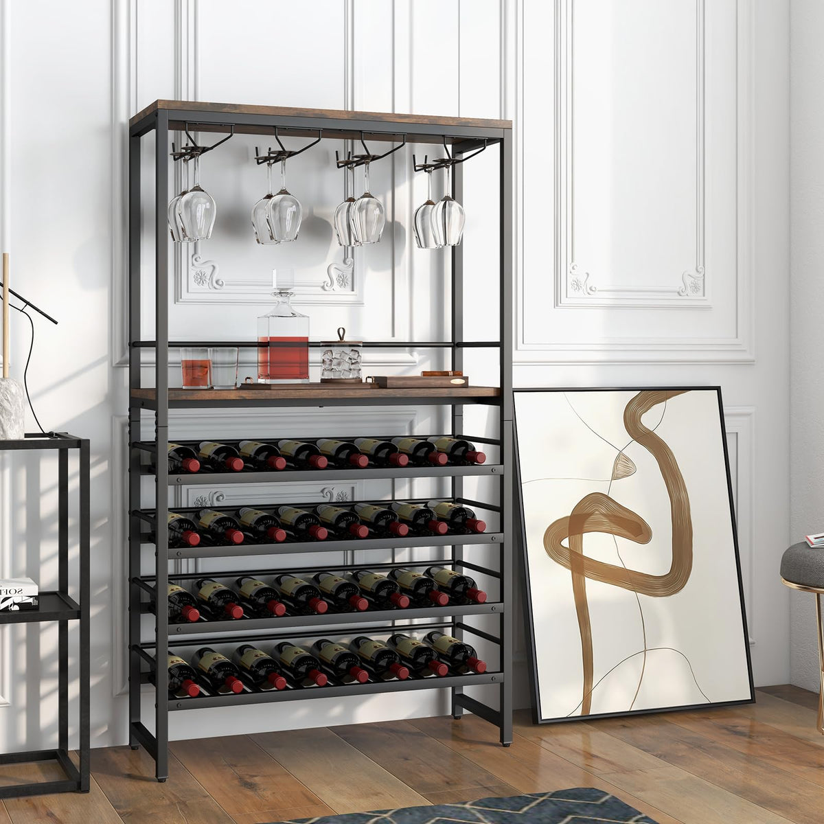 Giantex Freestanding Wine Bakers Rack, Industrial Floor Wine Rack