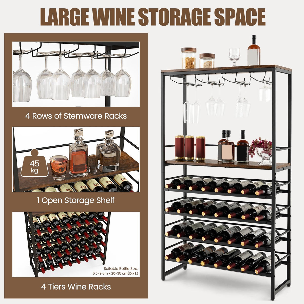 Winery Racking Arm Giantex Freestanding Wine Bakers Rack, Industrial Floor Wine Rack ...