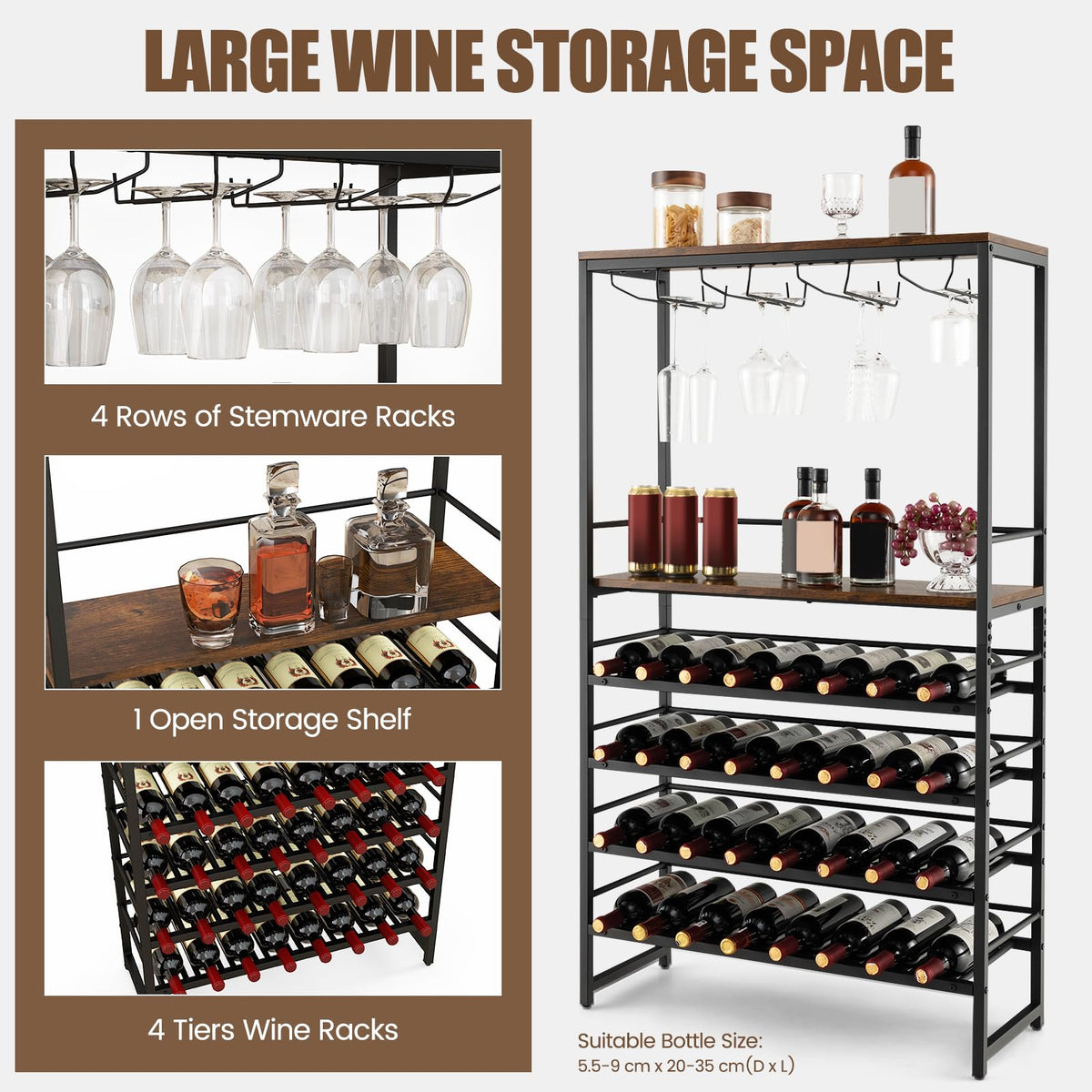 Giantex Freestanding Wine Bakers Rack, Industrial Floor Wine Rack