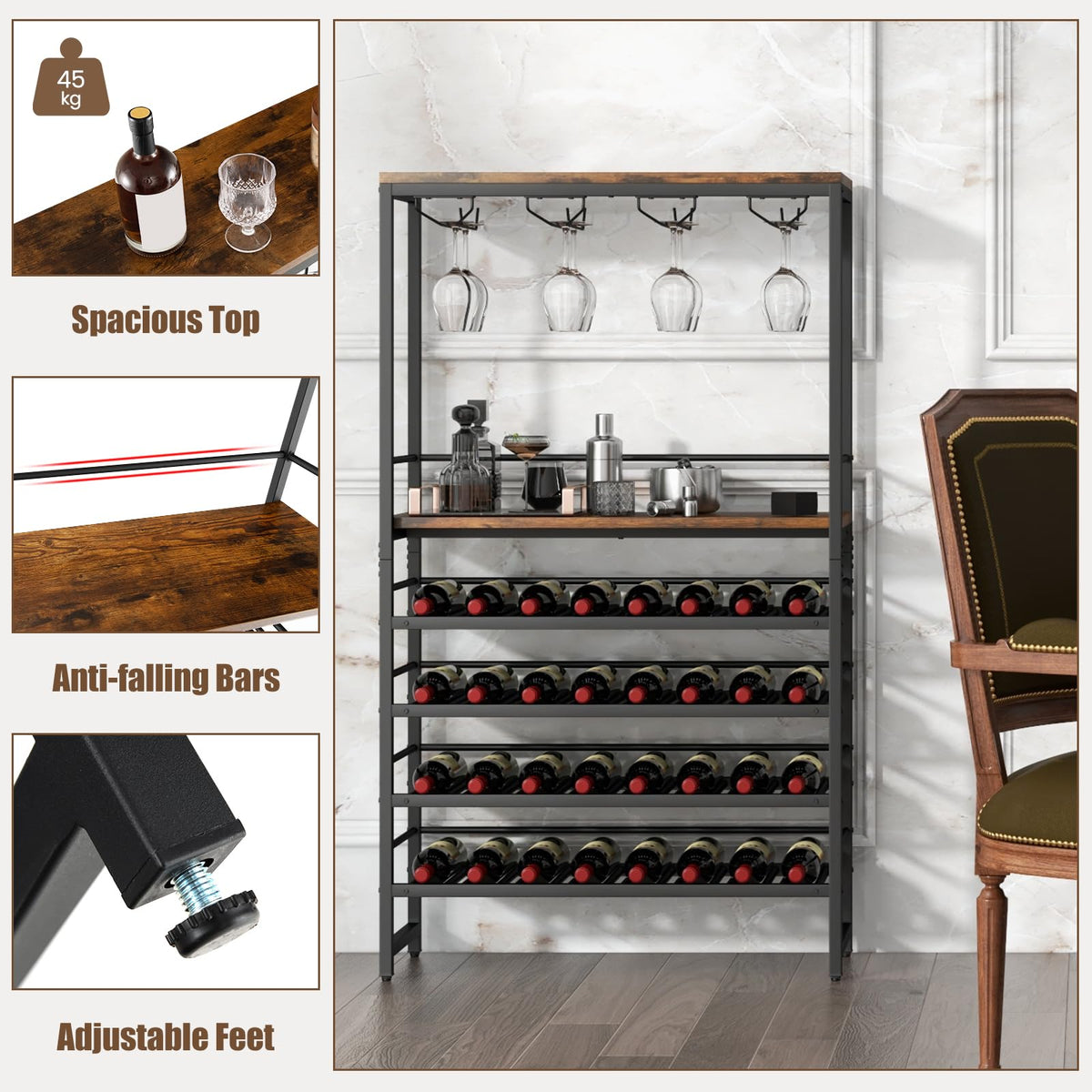 Giantex Freestanding Wine Bakers Rack, Industrial Floor Wine Rack