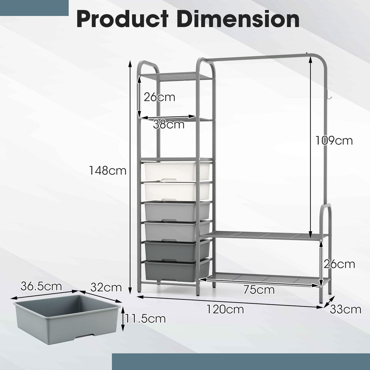 Giantex Heavy Duty Garment Rack, Freestanding Closet Organizer with 6 Removable Drawers