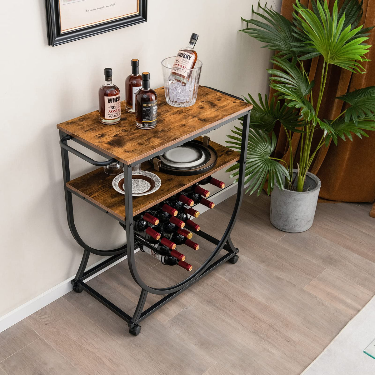 Giantex Industrial Bar Cart, Serving Cart with Wheels and Handles