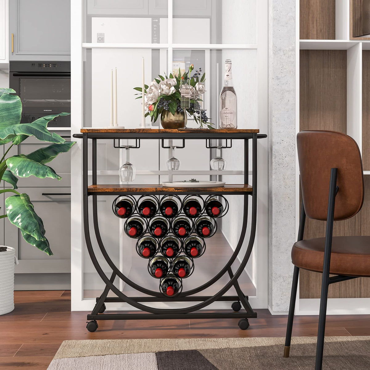 Giantex Industrial Bar Cart, Serving Cart with Wheels and Handles