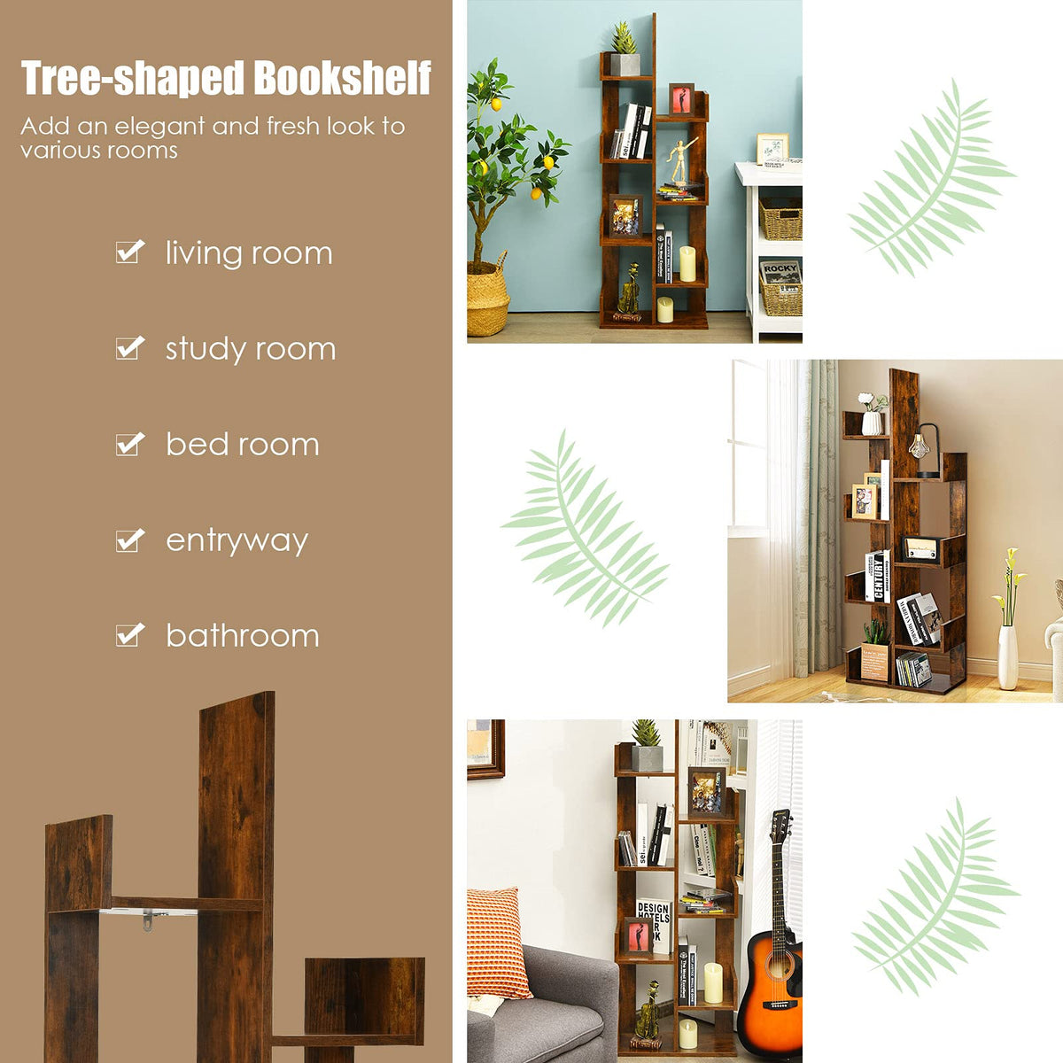 Giantex Industrial Bookcase, Tree-Shaped Bookshelf W/ 8 Storage Shelves