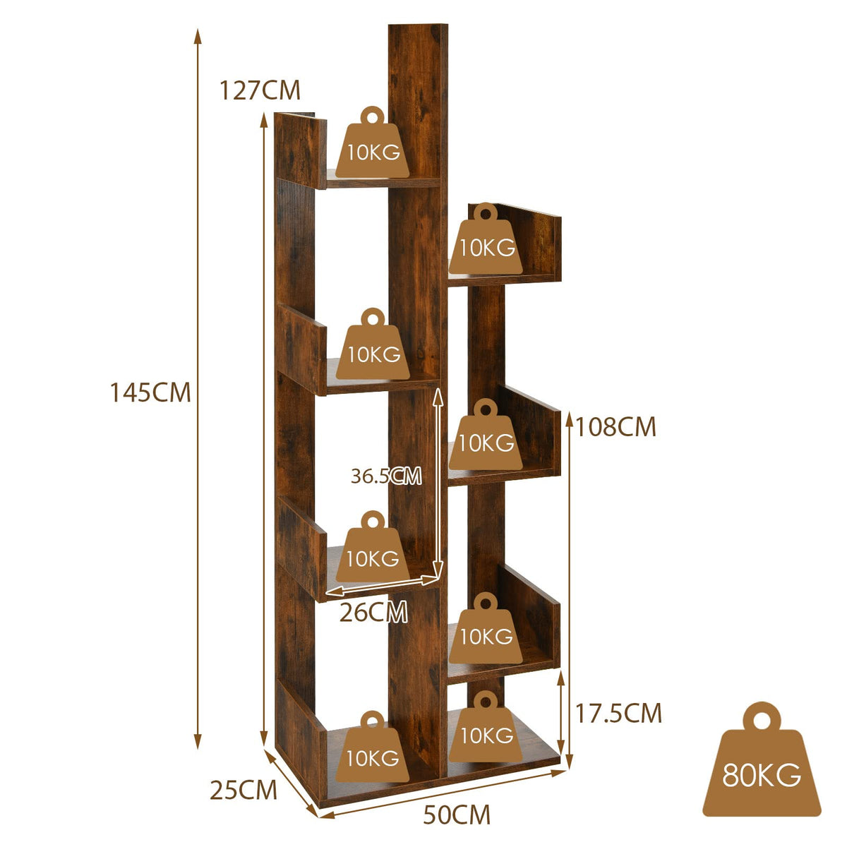 Giantex Industrial Bookcase, Tree-Shaped Bookshelf W/ 8 Storage Shelves