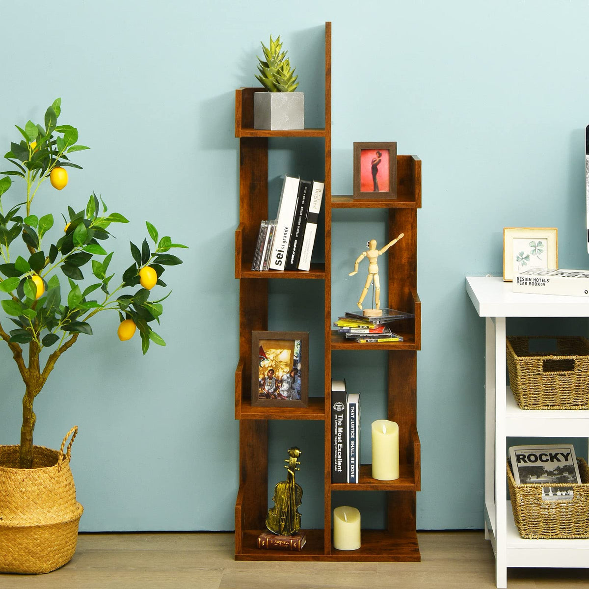 Giantex Industrial Bookcase, Tree-Shaped Bookshelf W/ 8 Storage Shelves