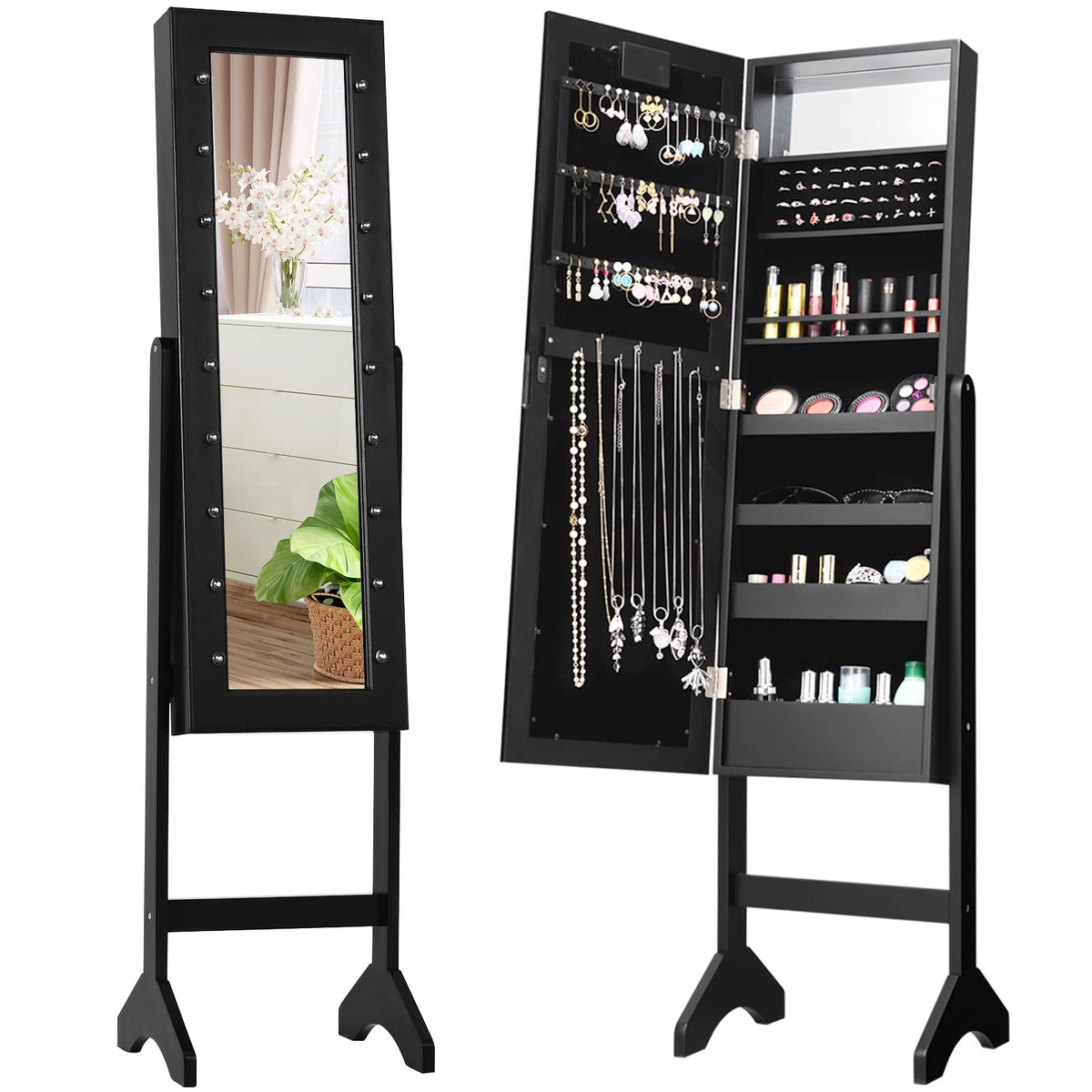 Giantex Jewelry Armoire w/Standing Full-Length Mirror, Large Storage Mirrored Jewelry Cabinet