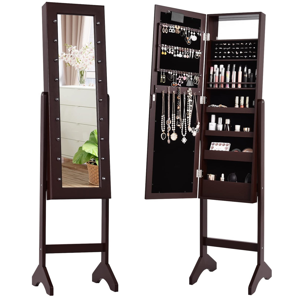 Giantex Jewelry Armoire w/Standing Full-Length Mirror, Large Storage Mirrored Jewelry Cabinet