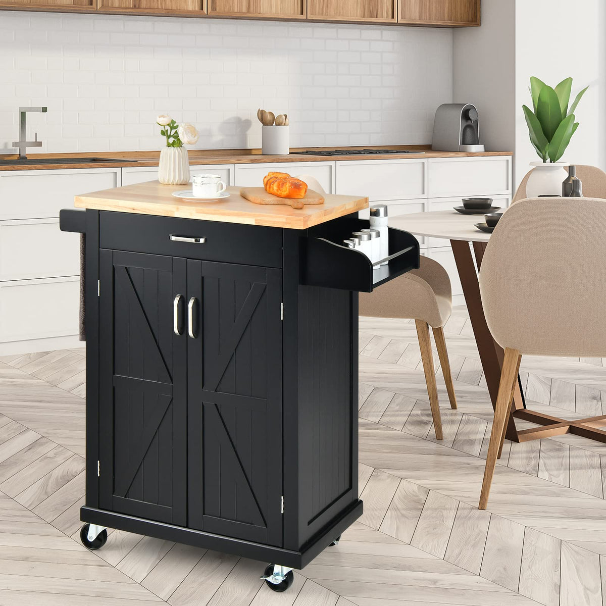 Giantex Kitchen Cart w/Rubber Wood Top