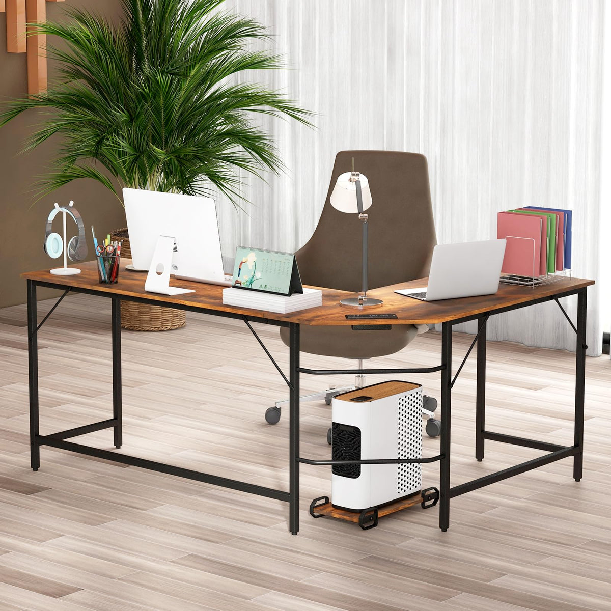 Giantex L-Shaped Desk with Power Outlet