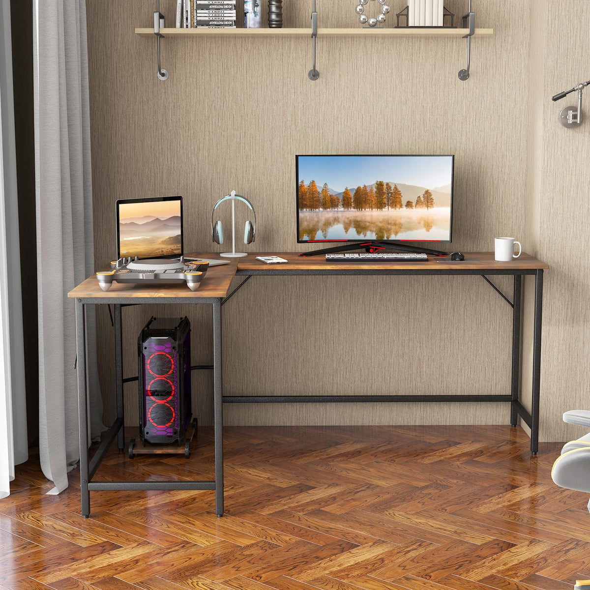 Giantex L-Shaped Desk with Power Outlet