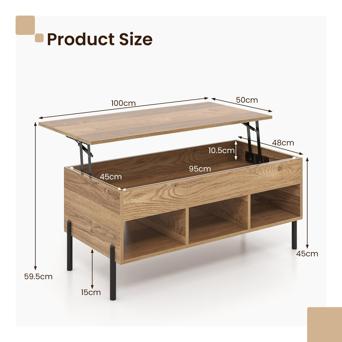 Giantex Lift Top Coffee Table, Rising Center Table with Large Hidden Compartment