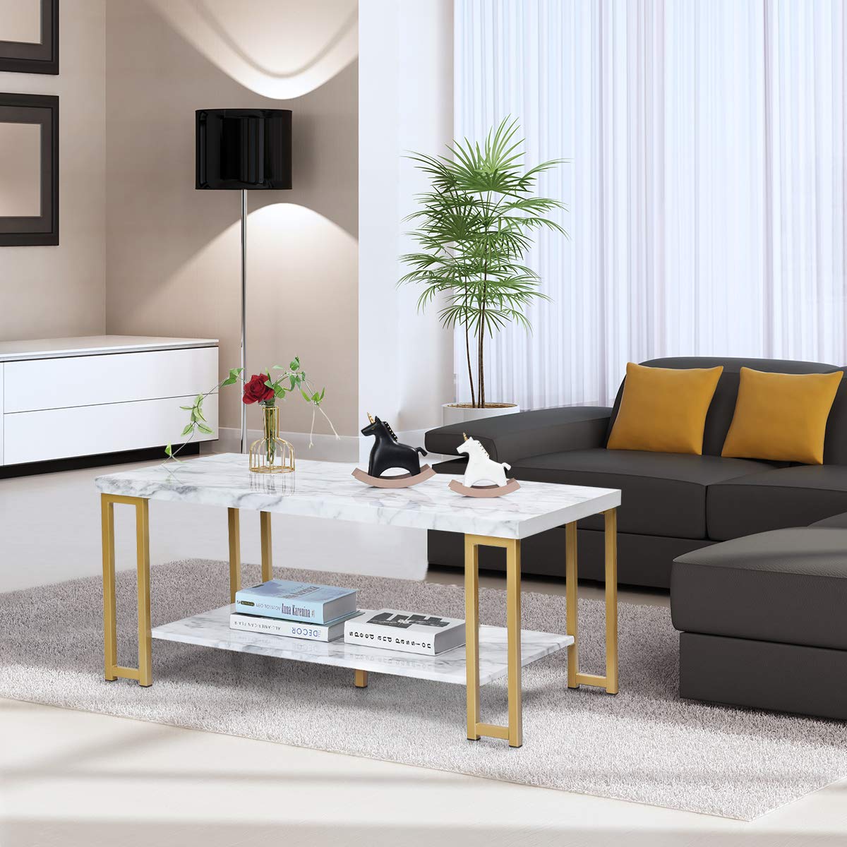 Giantex Marble Print Coffee Table, Accent Rectangular Cocktail Table