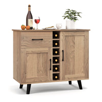 Giantex Mid-Century Modern Buffet Cabinet, Farmhouse Wine Bar Cabinet with 6-Bottle Wine Rack & Pull-Out Drawer & Adjustable Shelves