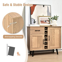 Giantex Mid-Century Modern Buffet Cabinet, Farmhouse Wine Bar Cabinet with 6-Bottle Wine Rack & Pull-Out Drawer & Adjustable Shelves