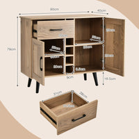 Giantex Mid-Century Modern Buffet Cabinet, Farmhouse Wine Bar Cabinet with 6-Bottle Wine Rack & Pull-Out Drawer & Adjustable Shelves