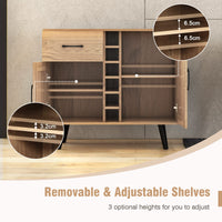 Giantex Mid-Century Modern Buffet Cabinet, Farmhouse Wine Bar Cabinet with 6-Bottle Wine Rack & Pull-Out Drawer & Adjustable Shelves