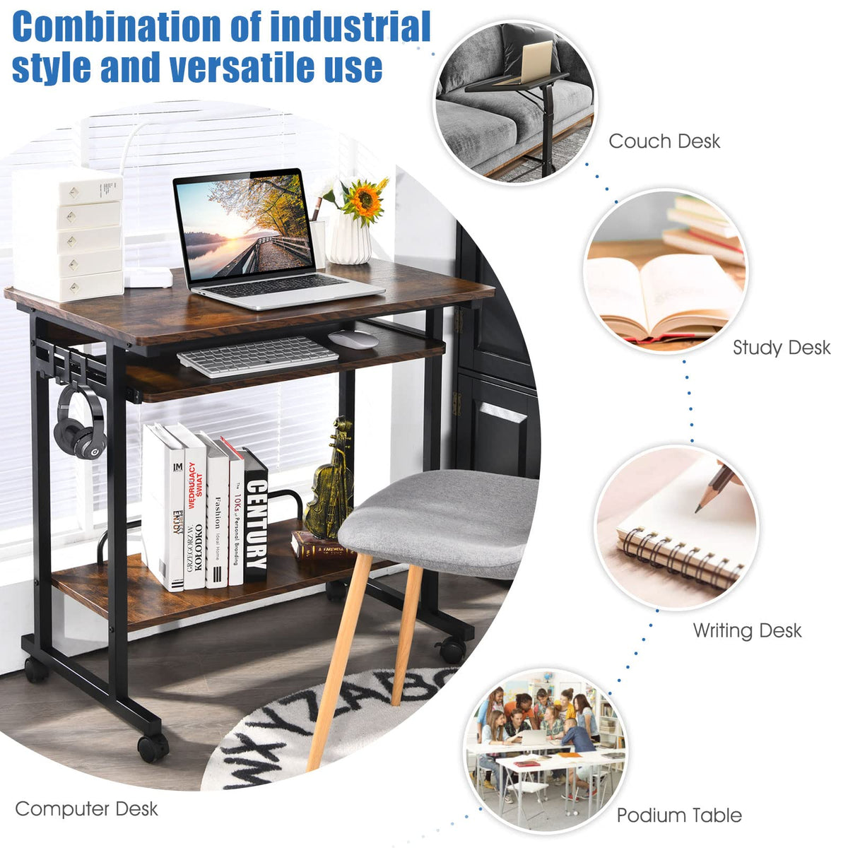 Giantex Mobile Computer Desk w/Keyboard Tray