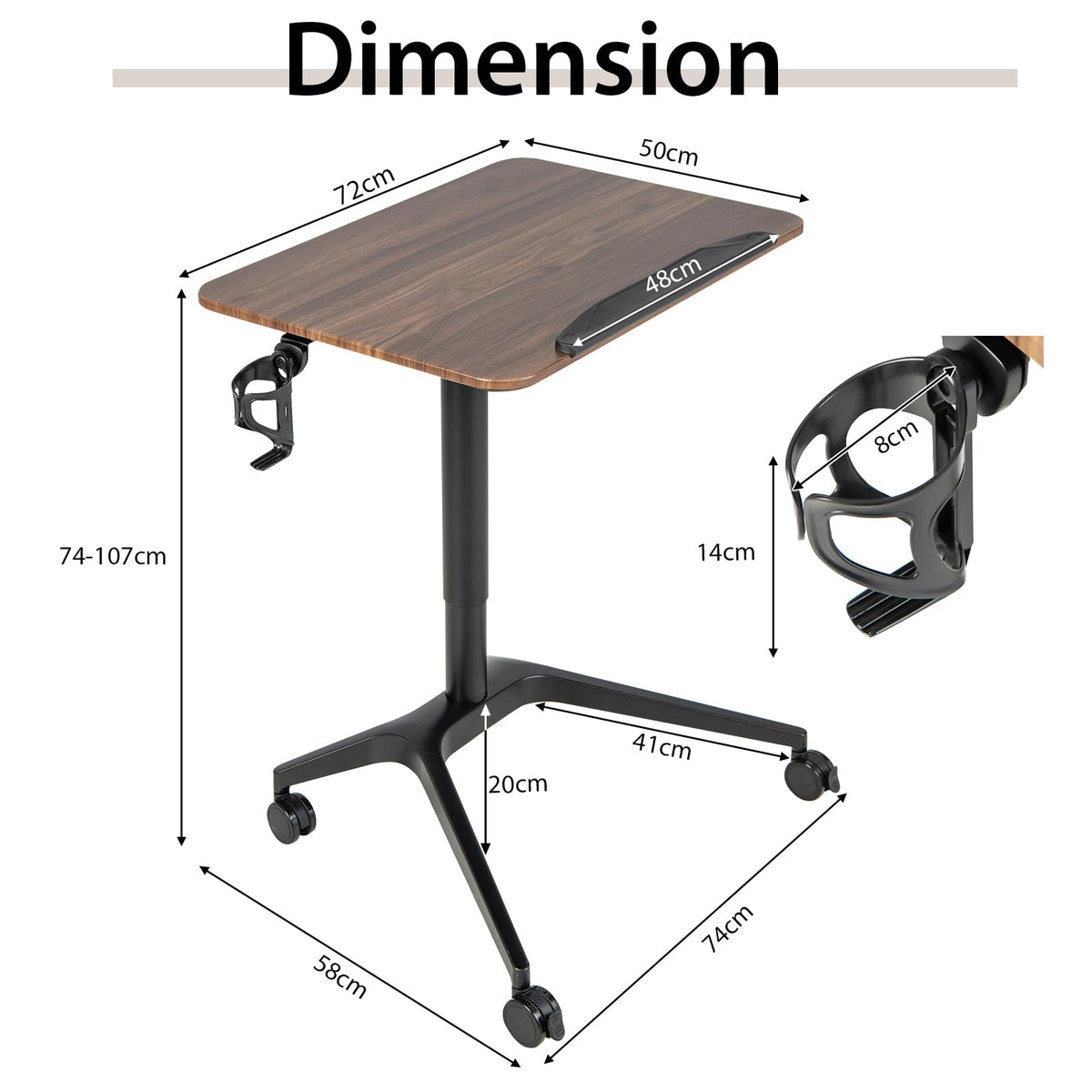 Giantex Mobile Height Adjustable Standing Desk, Stand Workstation