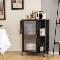 Giantex Mobile Serving Cart, Metal Kitchen Trolley w/Transparent Single Door Cabinet