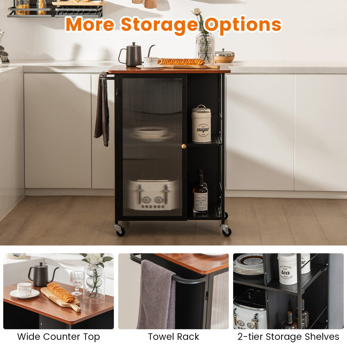 Giantex Mobile Serving Cart, Metal Kitchen Trolley w/Transparent Single Door Cabinet