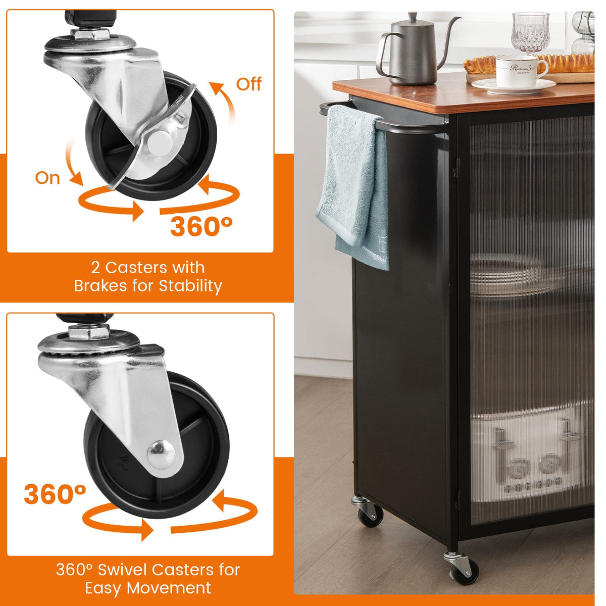 Giantex Mobile Serving Cart, Metal Kitchen Trolley w/Transparent Single Door Cabinet