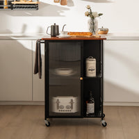 Giantex Mobile Serving Cart, Metal Kitchen Trolley w/Transparent Single Door Cabinet