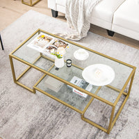 Giantex Modern 2-Tier Coffee Table, Rectangular Accent Table with Golden Metal Frame