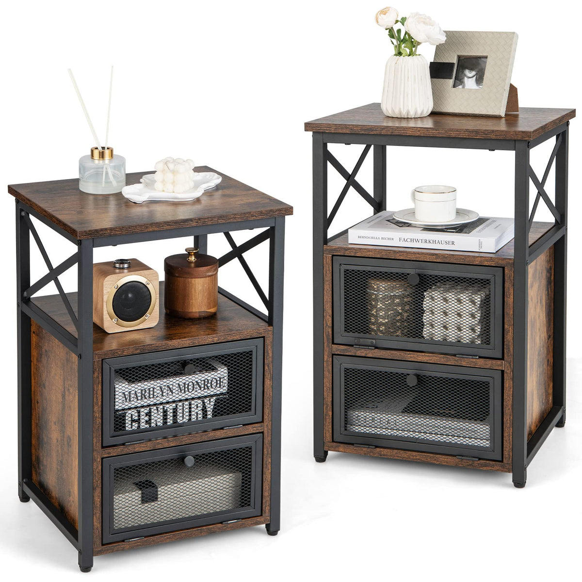 Giantex Modern Nightstand Set of 2, Industrial End Table