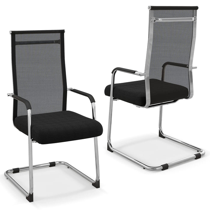 Giantex Office Guest Chairs Set of 2, Meeting Room Conference Chair with Metal Sled Base and Armrests