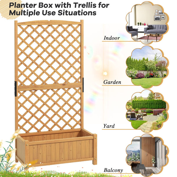 Giantex Raised Garden Bed with Trellis, Indoor & Outdoor Plant Container with Diamond Shaped Trellis