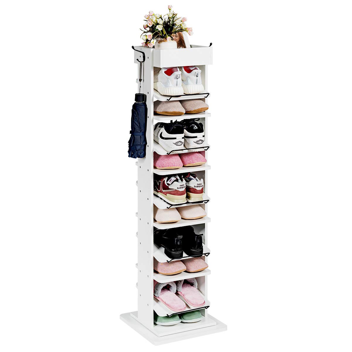 Giantex Rotated Shoe Rack, 9 Tier Wooden Shoe Organizer