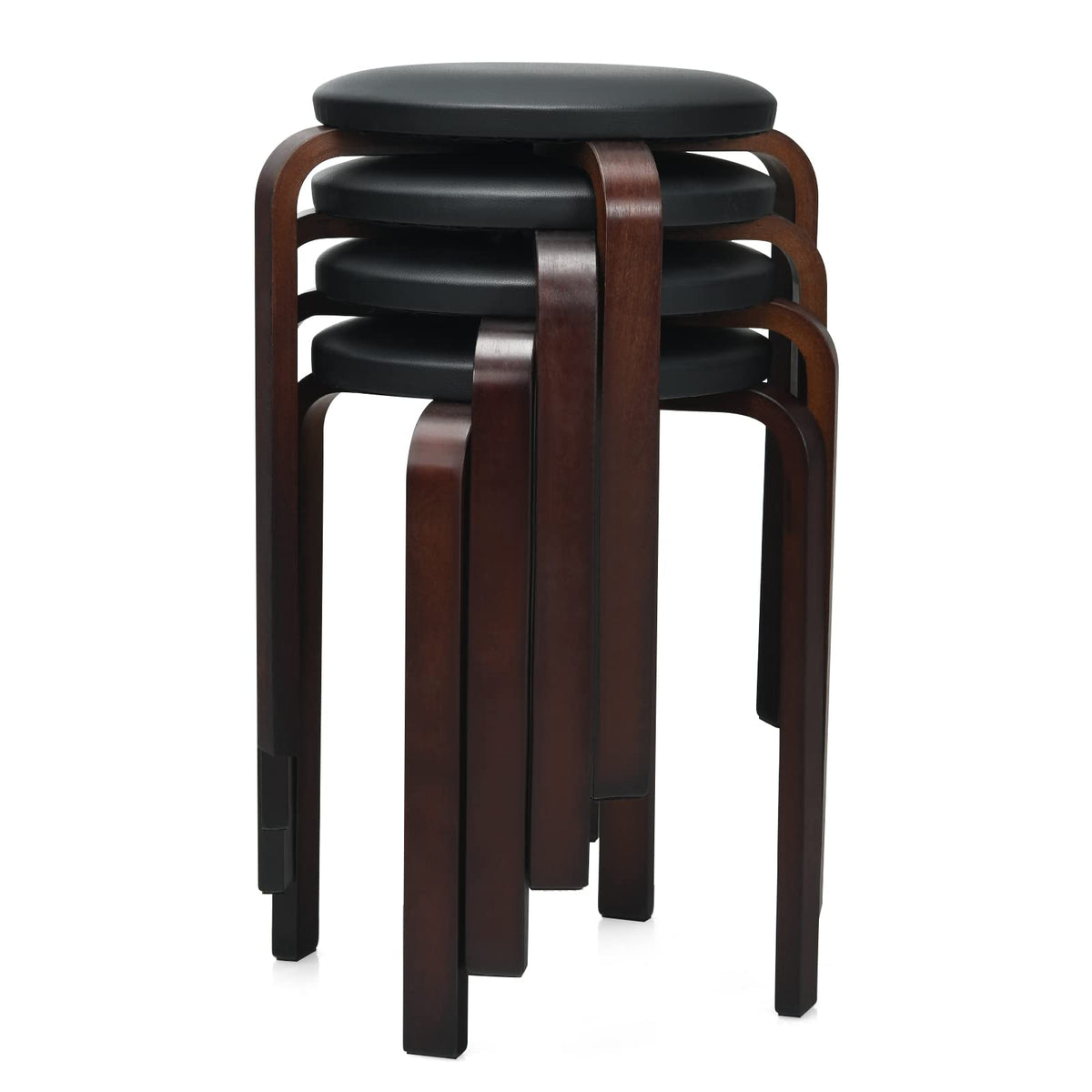 Giantex Set of 4 Bentwood Stools, Backless Counter Stools with Non-Slip Foot Mats