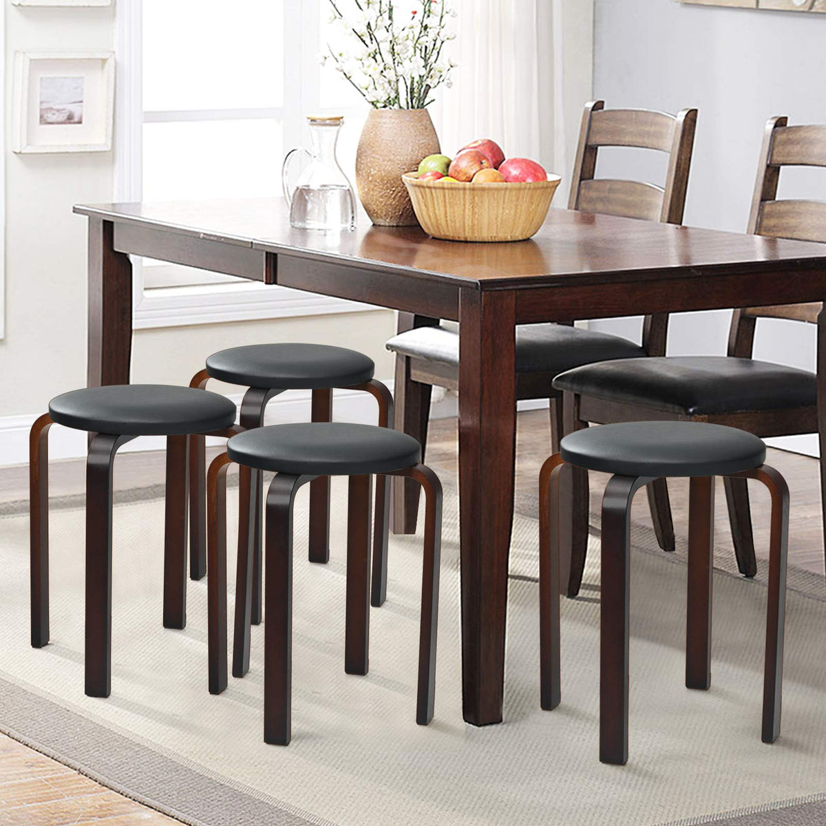 Giantex Set of 4 Bentwood Stools, Backless Counter Stools with Non-Slip Foot Mats