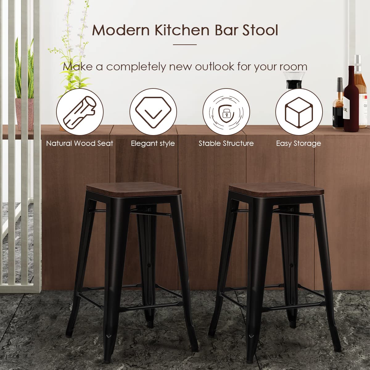 Giantex Set of 4 Metal Bar Stool, 65cm Counter Height Bar Stool