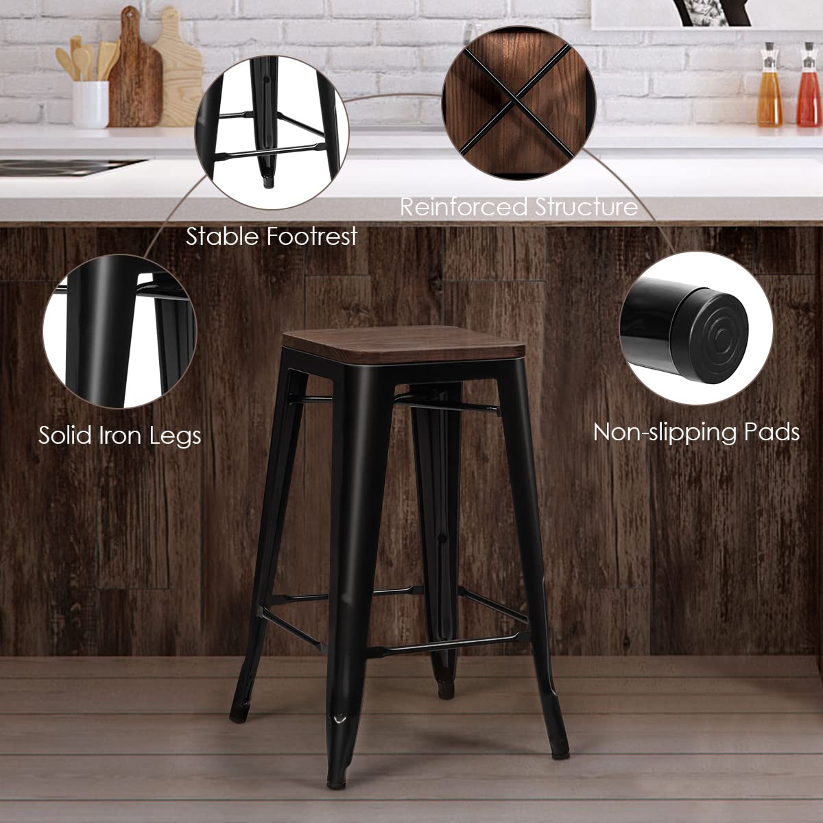 Giantex Set of 4 Metal Bar Stool, 65cm Counter Height Bar Stool