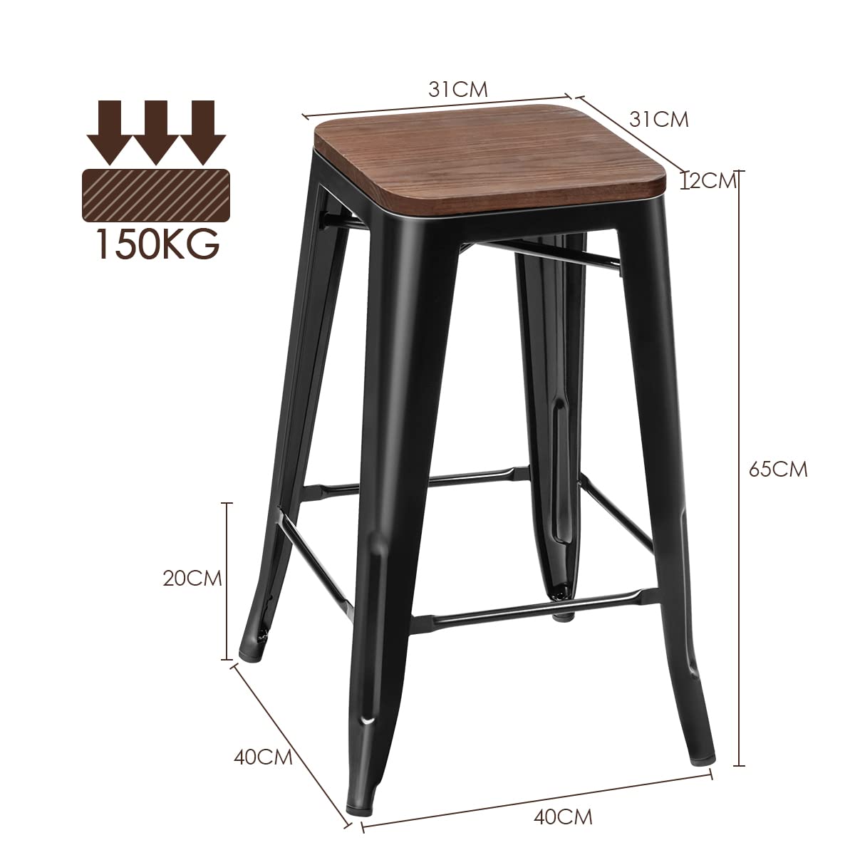 Giantex Set of 4 Metal Bar Stool, 65cm Counter Height Bar Stool