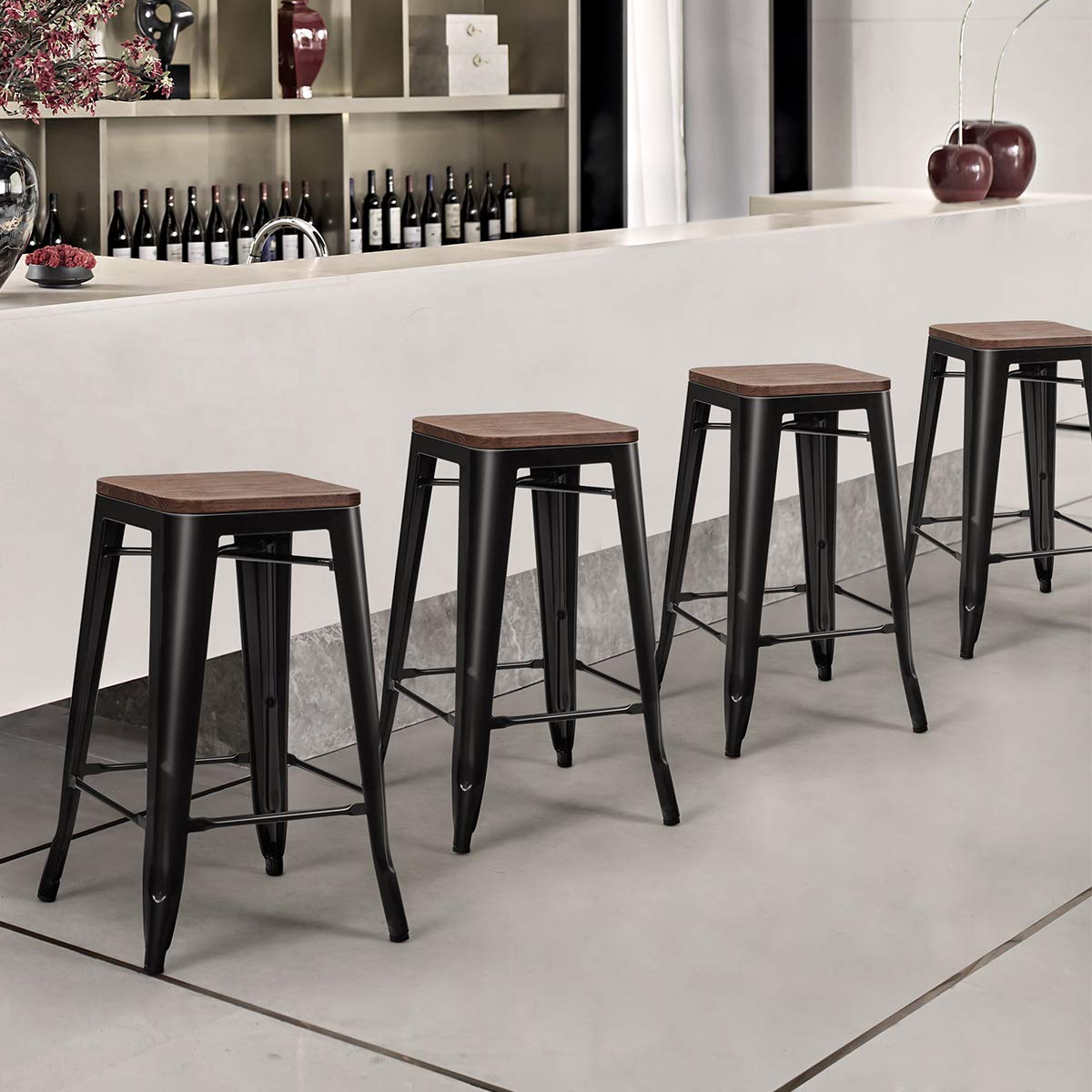 Giantex Set of 4 Metal Bar Stool, 65cm Counter Height Bar Stool