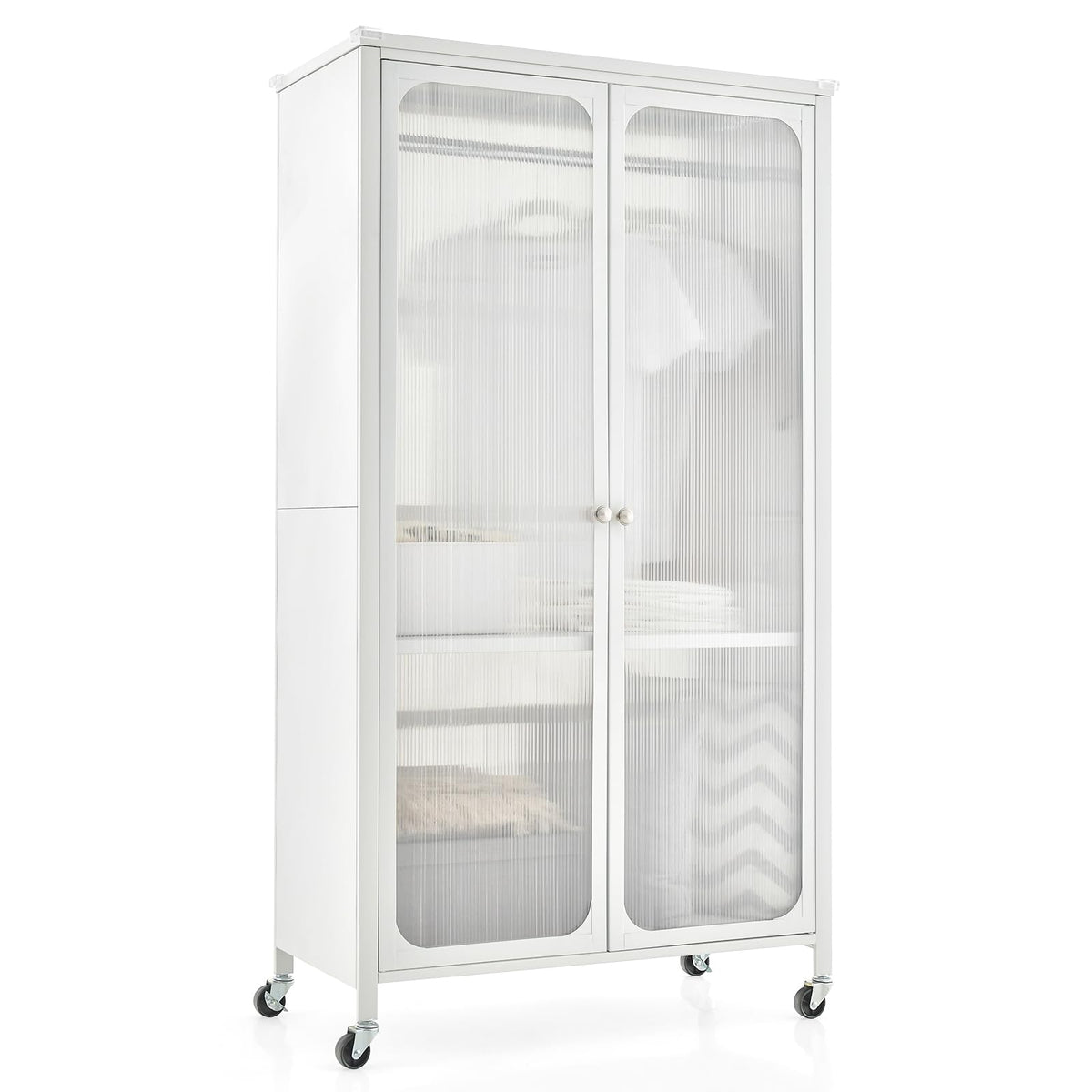 Giantex Storage Wardrobe Cabinet, Mobile Metal Armoire Closet