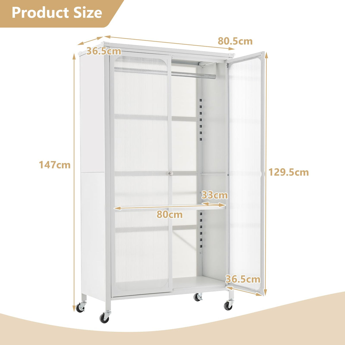 Giantex Storage Wardrobe Cabinet, Mobile Metal Armoire Closet